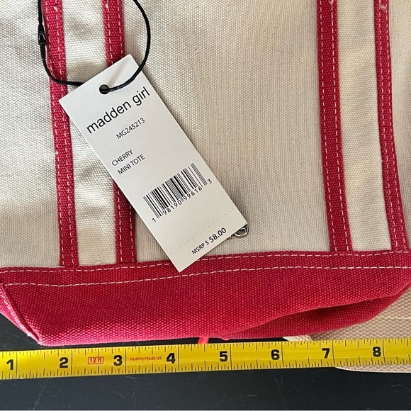 NWT Madden Girl Cherry Canvas Mini Tote Crossbody Bag Charms and Keychain - Picture 7 of 13